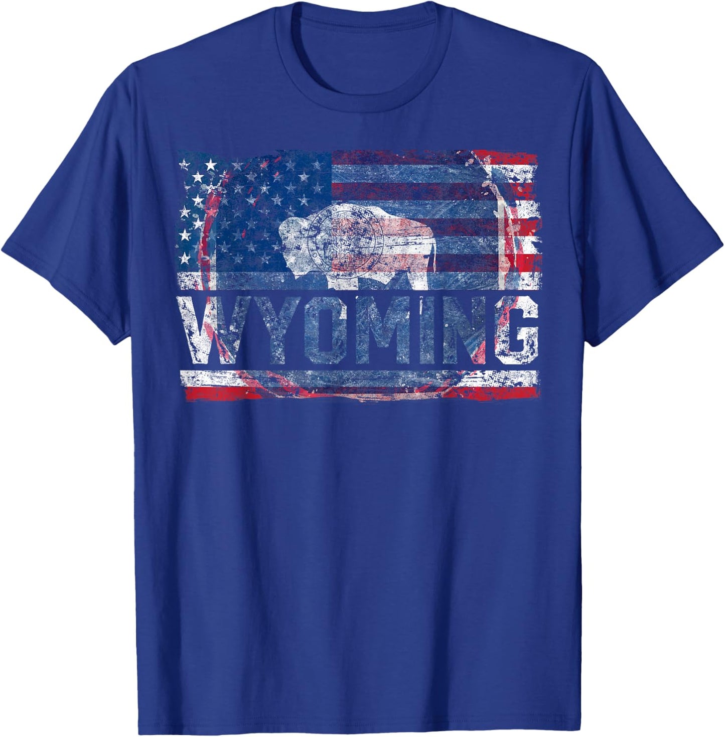 Vintage Wyoming Cowboy State US Flag Buffalo National Parks T-Shirt - T-Shirt | Royal