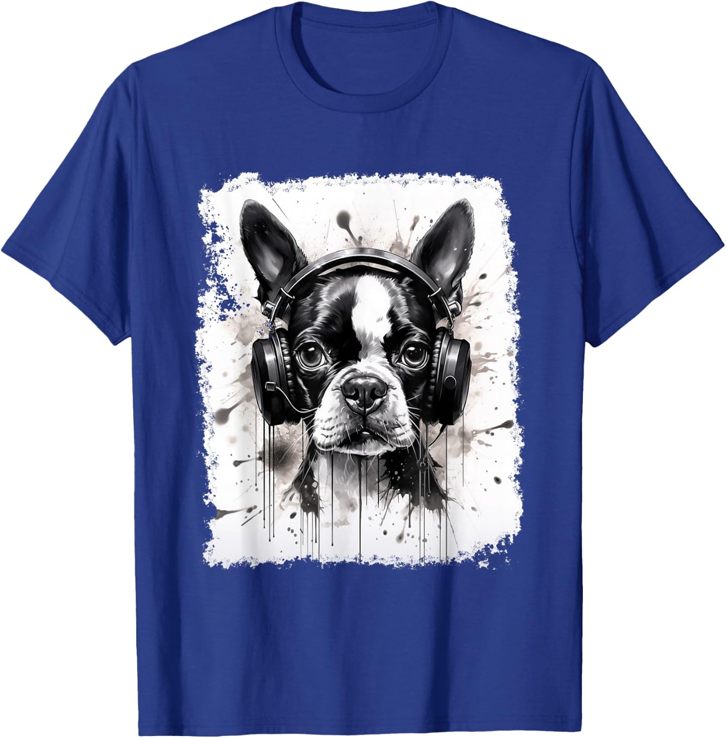 Dog Boston Terrier Music T-Shirt - T-Shirt | Royal
