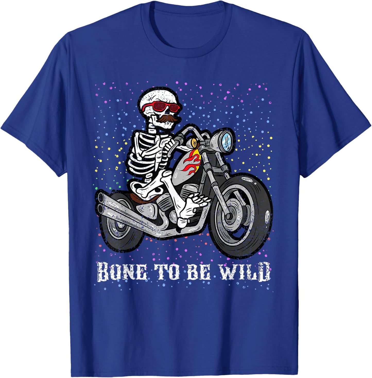 Skeleton Riding Motorcycle Halloween Costume Biker Rider T-Shirt - T-Shirt | Royal