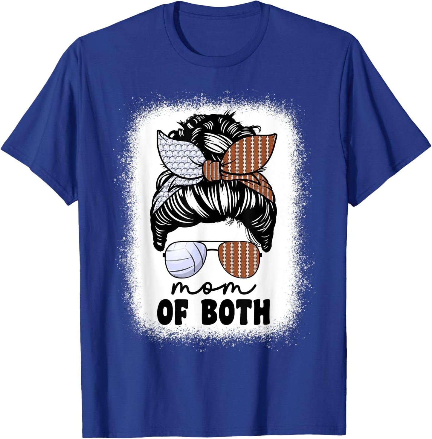 Mom Of Both Volleyball And Football Mom Messy Bun T-Shirt - T-Shirt | Royal