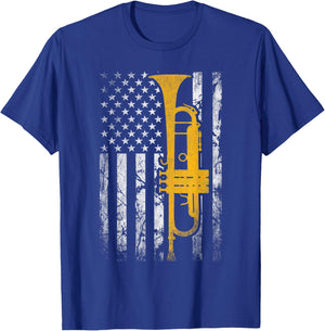 Trumpet American USA Flag Music Player Trumpet Player Jazz T-Shirt - T-Shirt | Royal