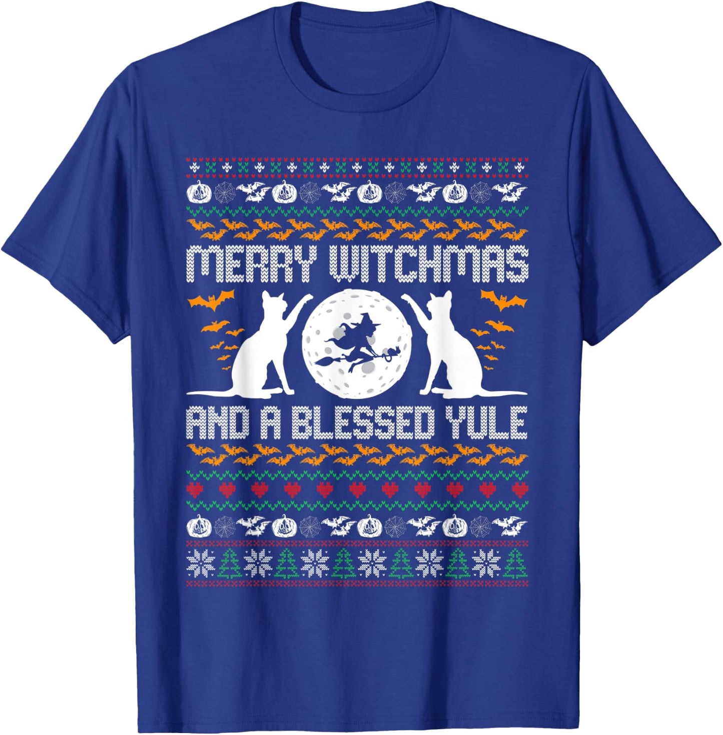 Merry Witchmas Funny Cat Lover Christmas Ugly Xmas Sweater Women T-Shirt - T-Shirt | Royal