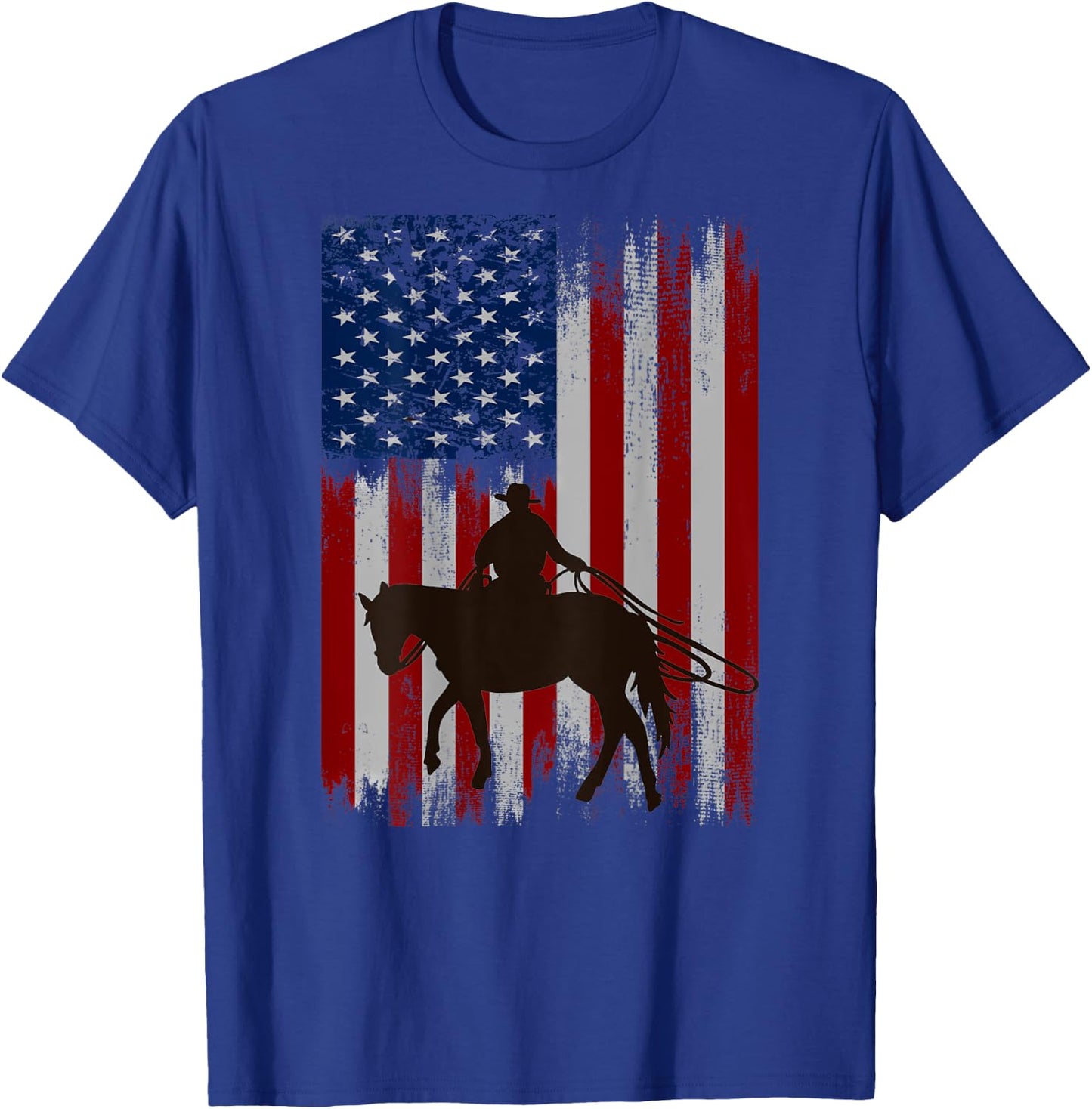 (Print on Back) vintage usa american flag cowboy Rodeo T-Shirt - T-Shirt | Royal