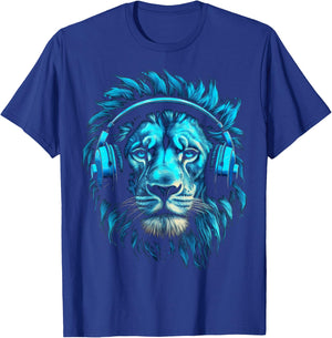 Lion Art Music Animal Headphones Blue Zoo Lion Motif T-Shirt - T-Shirt | Royal