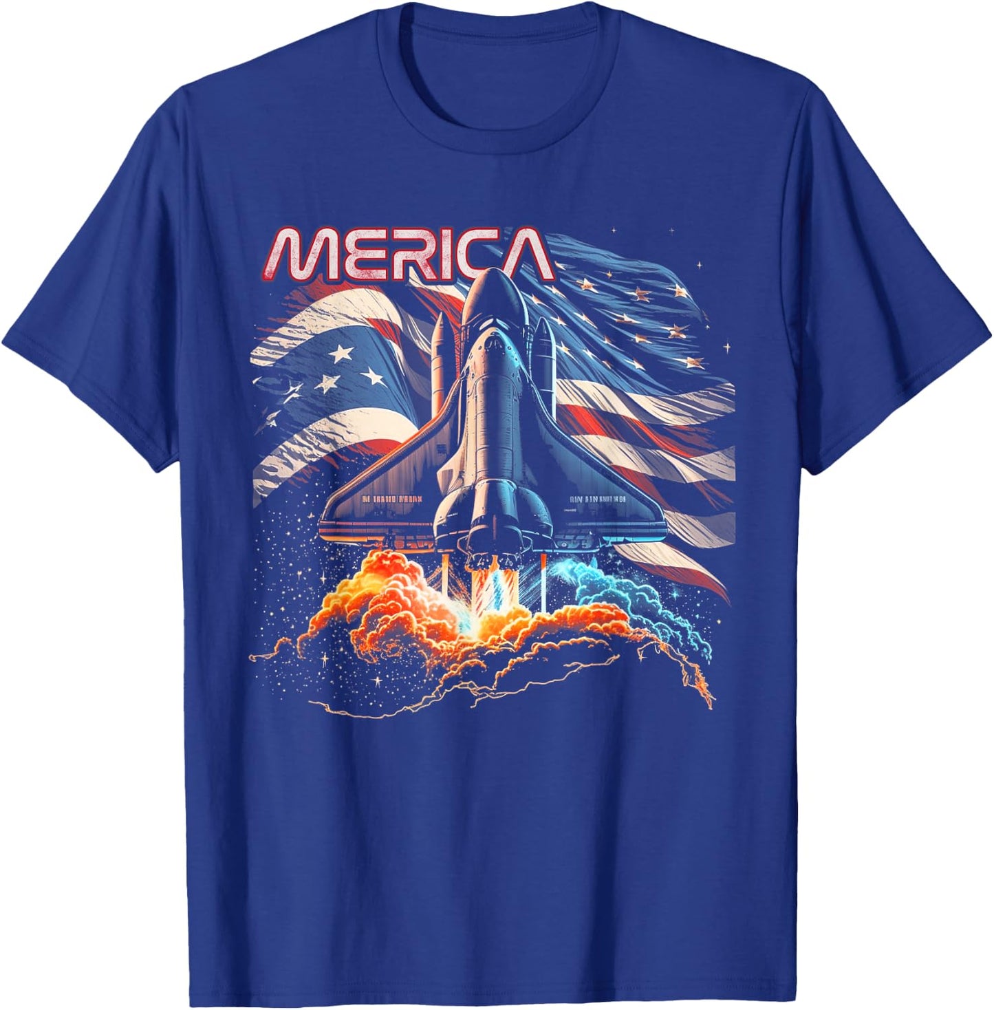 Astronaut Space Rocket Shuttle 4th of July American Flag USA Kids Men T-Shirt - T-Shirt | Royal
