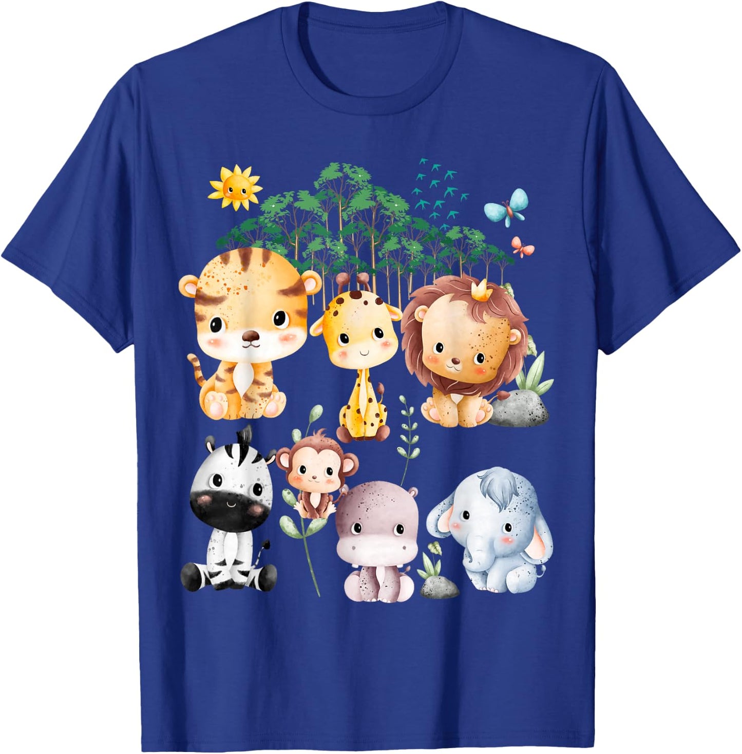 Jungle Animal Wildlife Safari Theme Forest Cute Baby Animals T-Shirt - T-Shirt | Royal