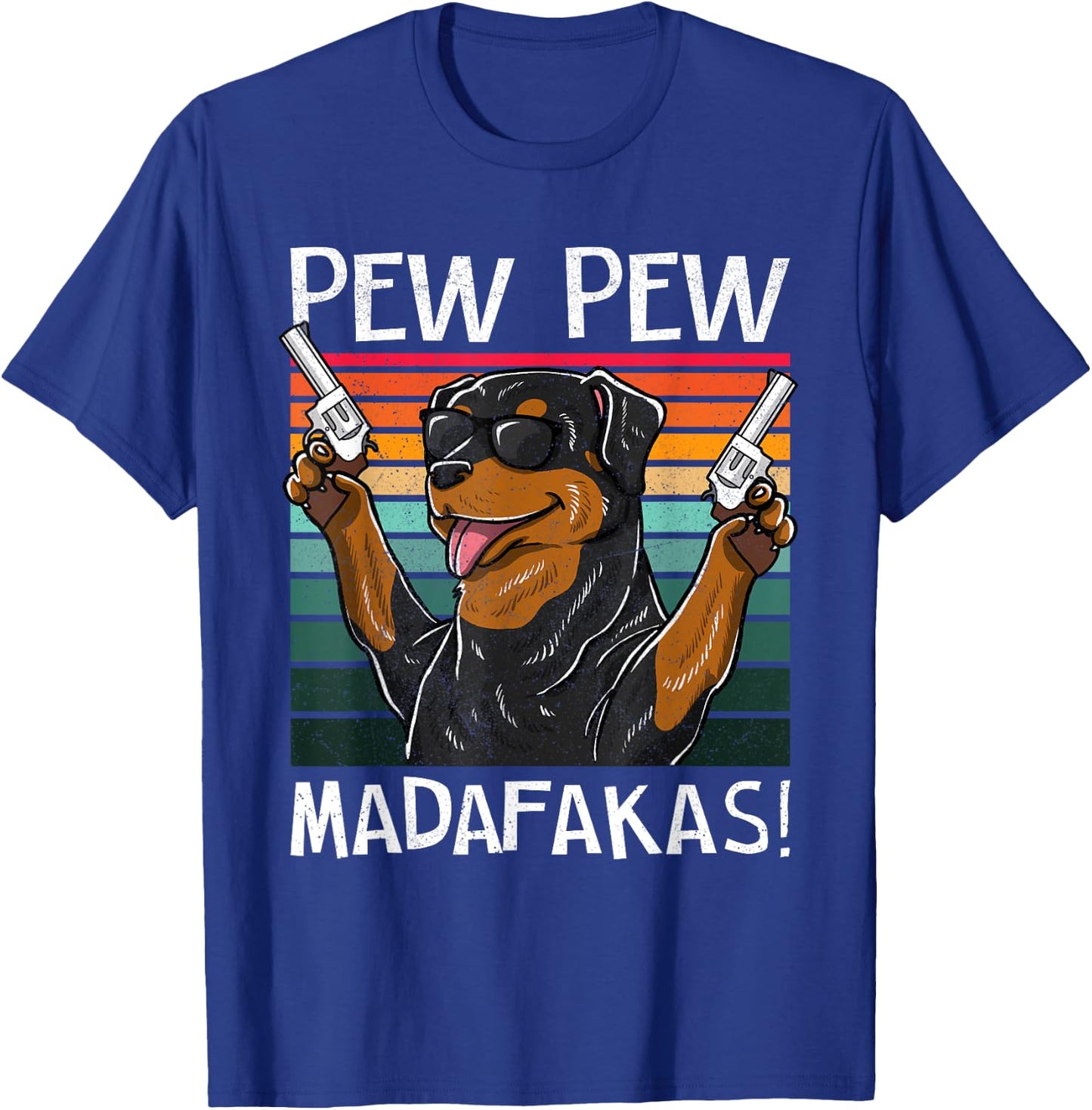 Rottweiler Pew Dog Vintage Retro Sunset Dogs Guns Nerd Women T-Shirt - T-Shirt | Royal