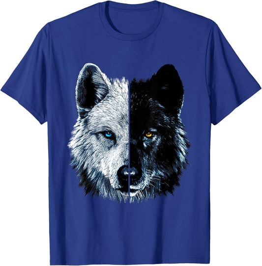 Polar And Black Two Face Wolf Split Face Magical Wolves T-Shirt - T-Shirt | Royal