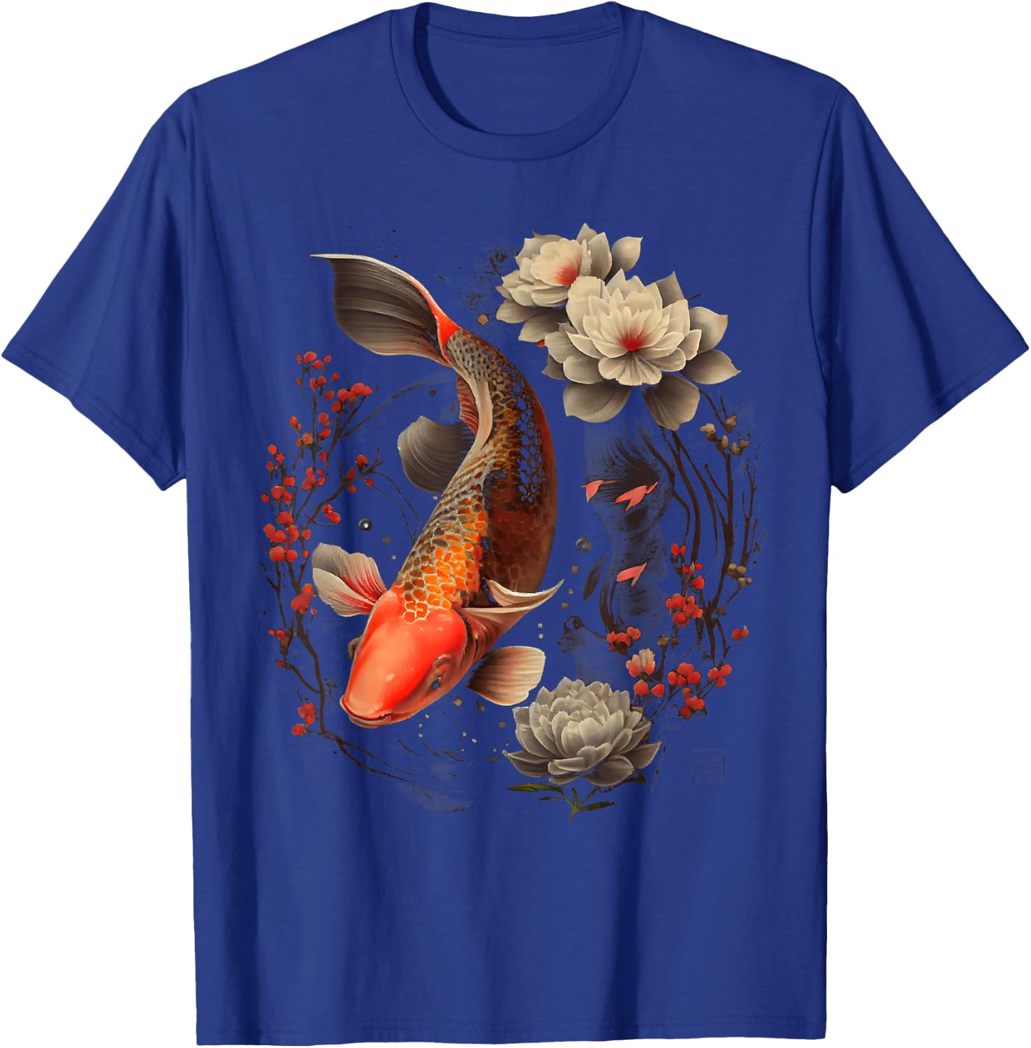 Japanese Koi Carp Nishikigoi Fish Graphic Cherry Blossom T-Shirt - T-Shirt | Royal