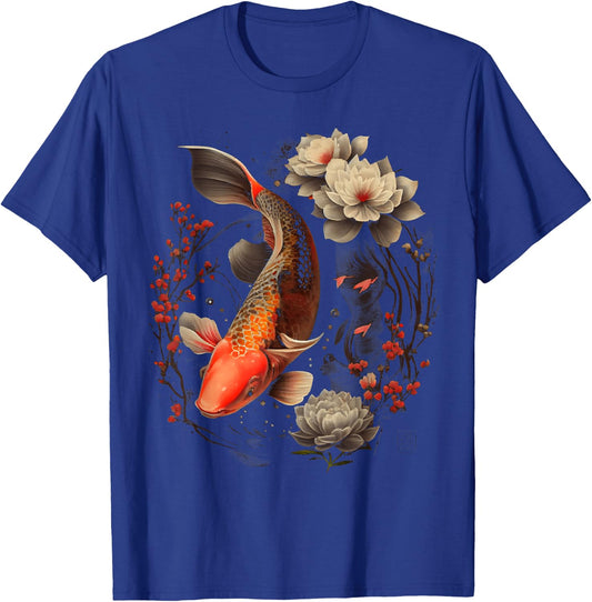 Japanese Koi Carp Nishikigoi Fish Graphic Cherry Blossom T-Shirt - T-Shirt | Royal