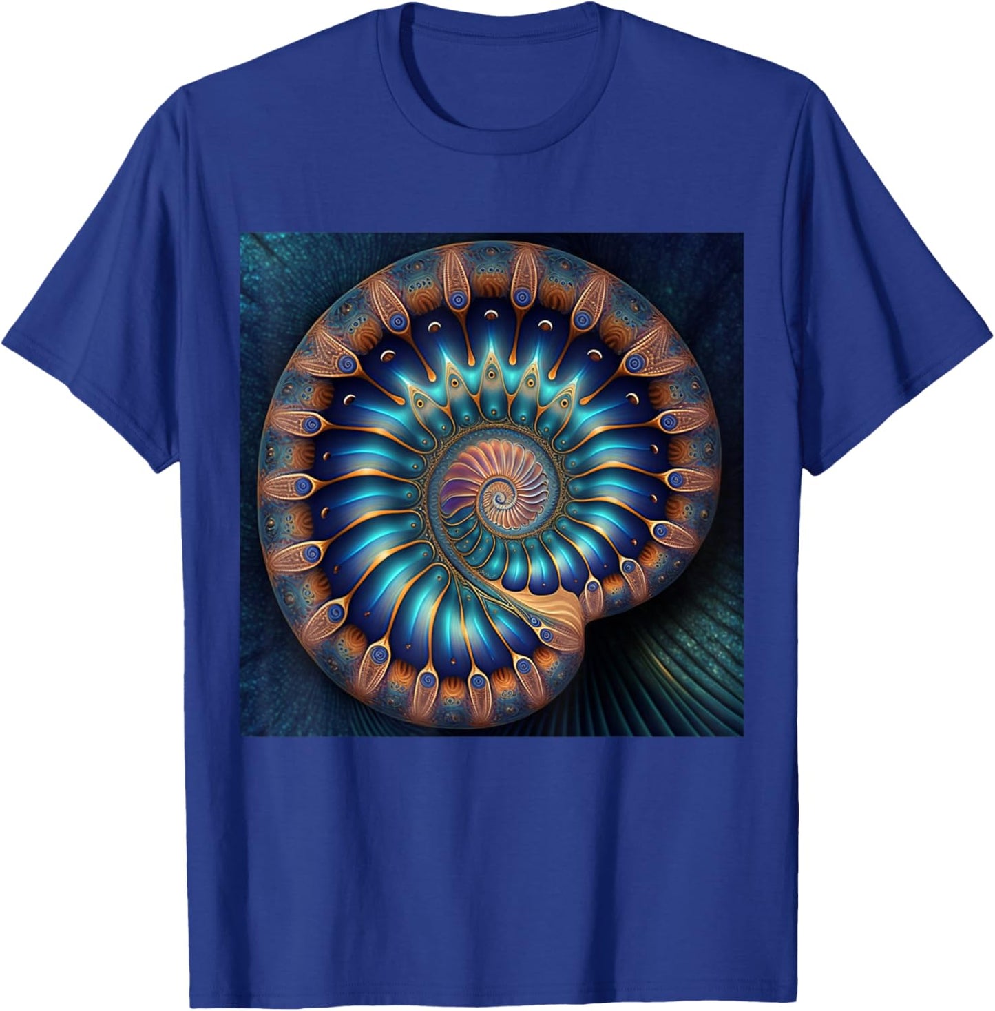 Blue Nautilus Shell Fibonacci Golden Ratio T-Shirt - T-Shirt | Royal