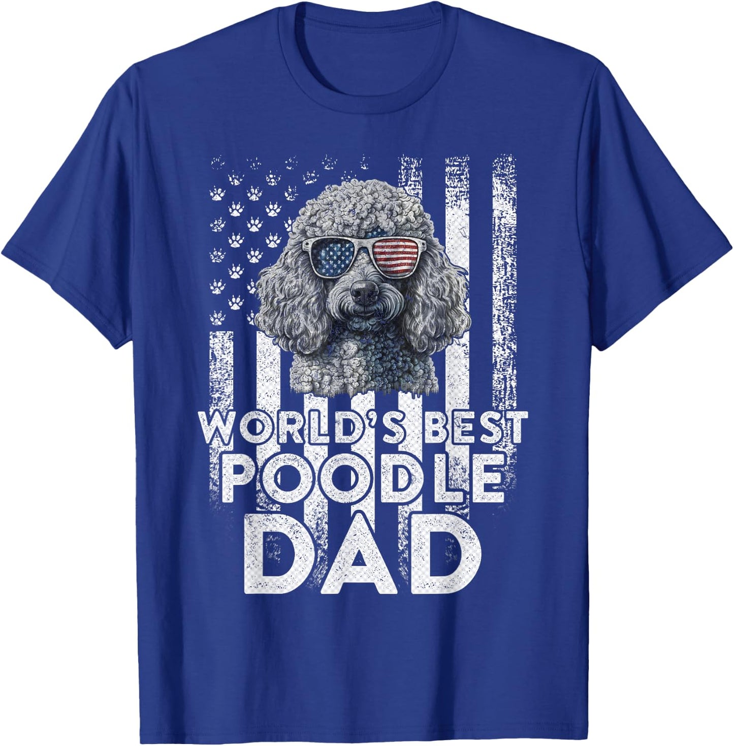 Vintage USA Flag World's Best Poodle Dog Dad Fathers Day Kids Men T-Shirt - T-Shirt | Royal