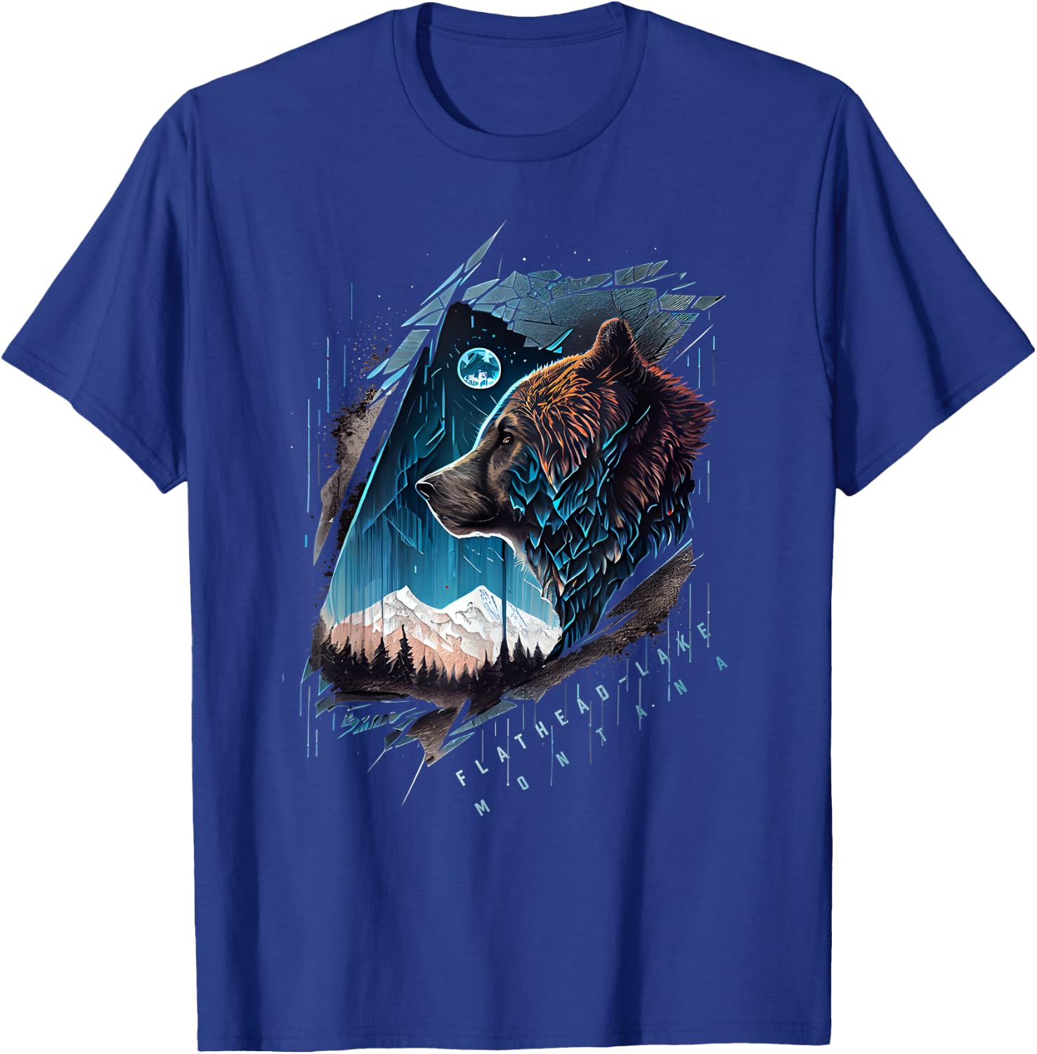 Flathead Lake Montana Vintage Bear T-Shirt - T-Shirt | Royal