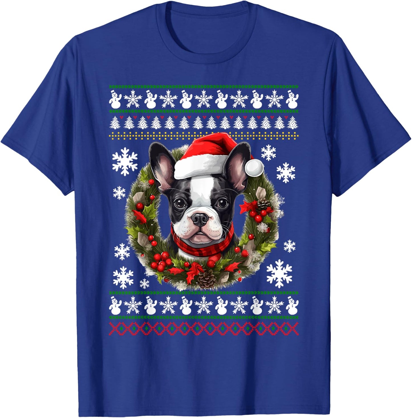 Boston Terrier With Santa Hat Ugly Christmas T-Shirt - T-Shirt | Royal