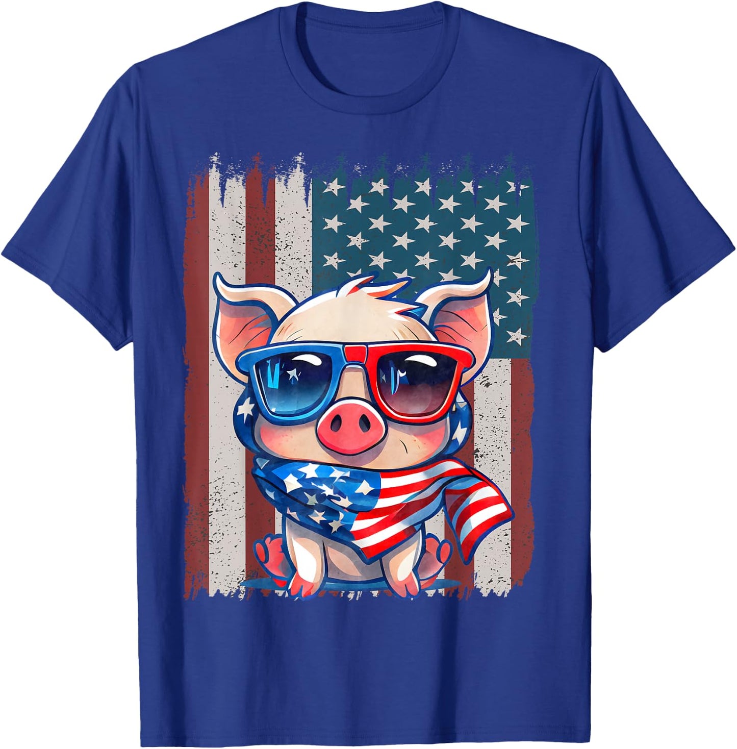 Retro American Flag Pig Dad Mom 4th of July T-Shirt - T-Shirt | Royal