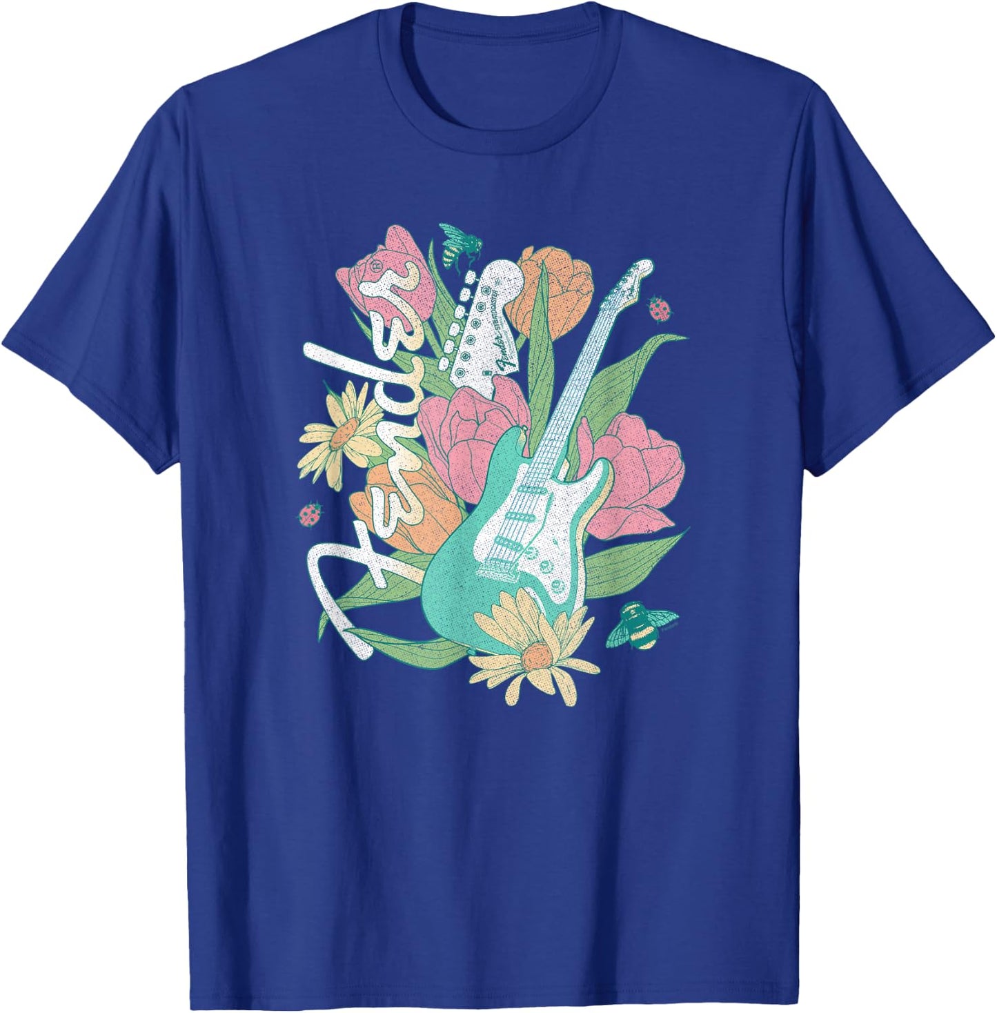 Fender Spring Time Guitar Vintage Bees And Flowers Poster T-Shirt - T-Shirt | Royal