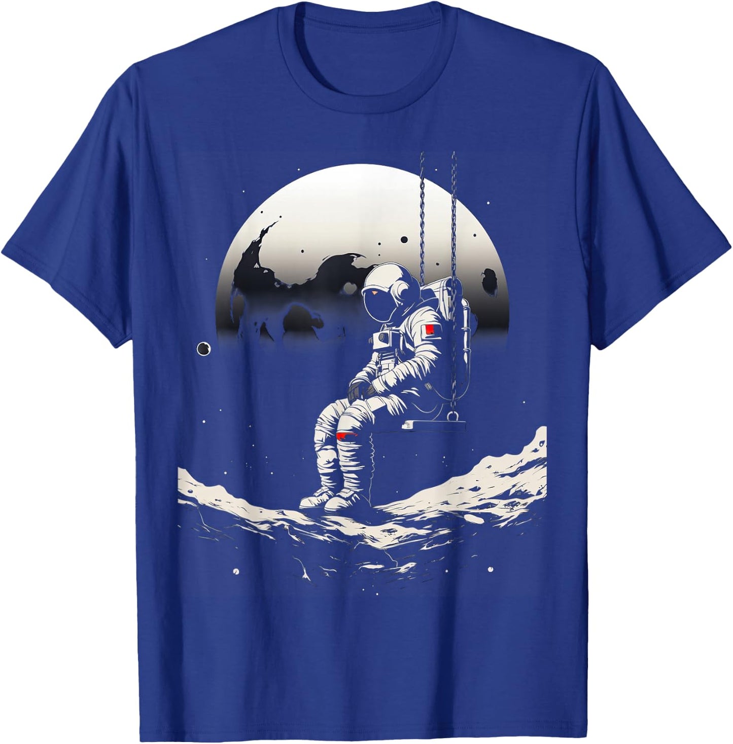 Astronaut Sitting on a Swing in Space Stars Moon T-Shirt - T-Shirt | Royal