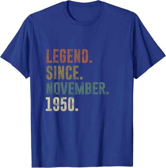 Funny 1950 75th Birthday Vintage Legend Since November 1950 T-Shirt - T-Shirt | Royal