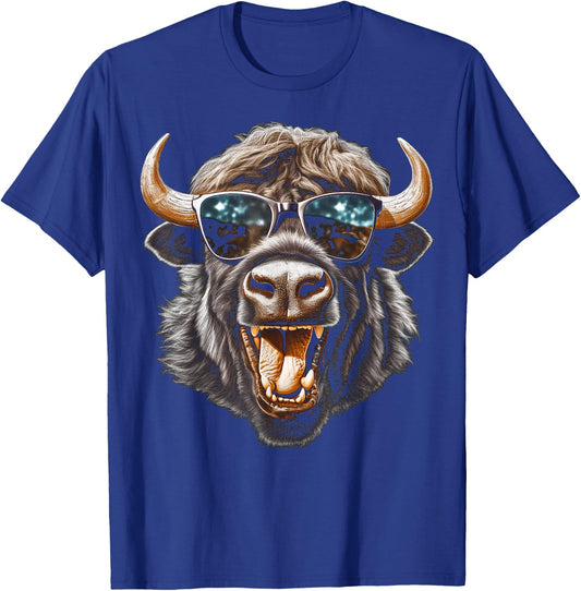 Western Buffalo sunglasses funny American Bison T-Shirt - T-Shirt | Royal