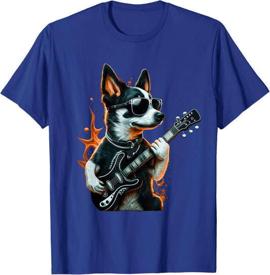 Rock & Roll Dog playing a guitar T-Shirt - T-Shirt | Royal