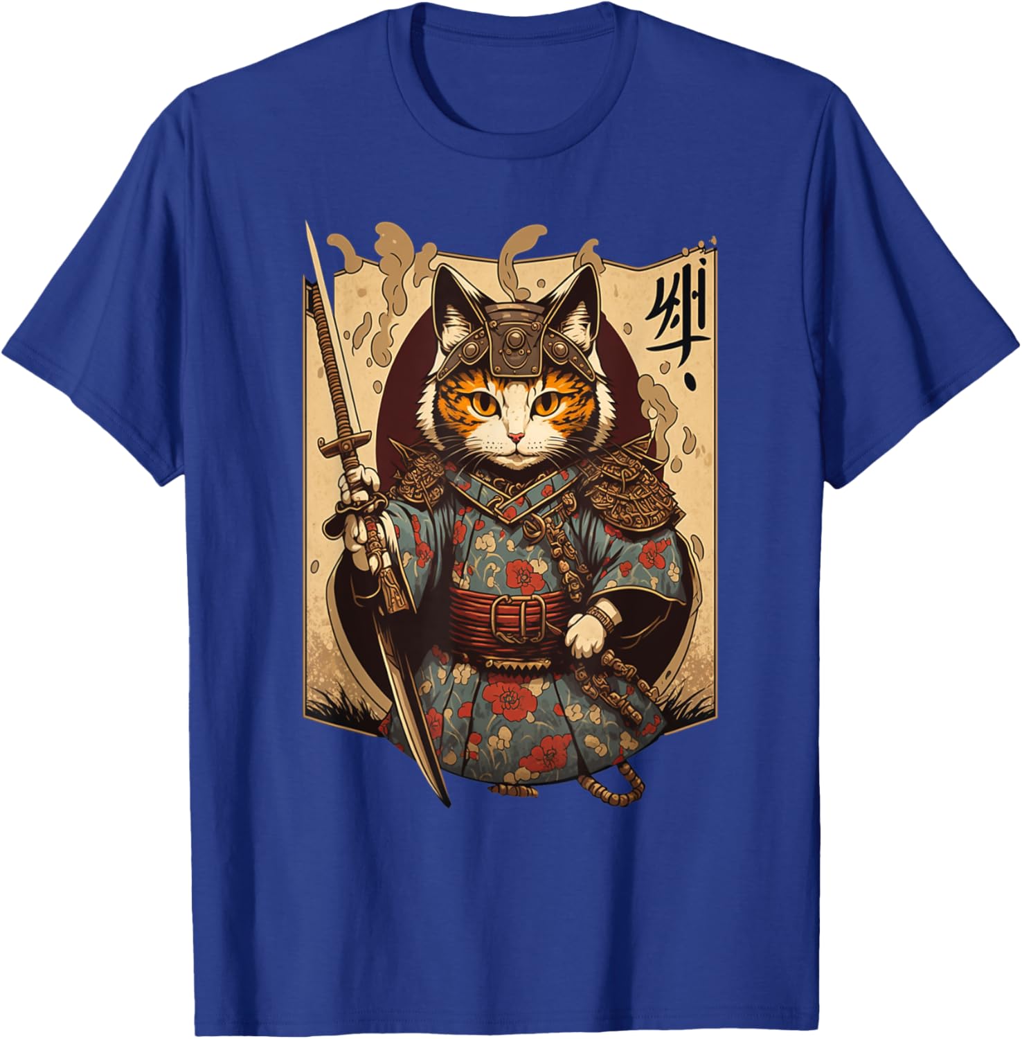 Retro Japanese Samurai Ninja Cat Kawaii Tattoo Graphic Style T-Shirt - T-Shirt | Royal