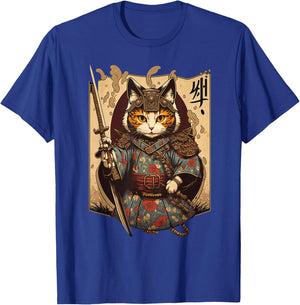 Retro Japanese Samurai Ninja Cat Kawaii Tattoo Graphic Style T-Shirt - T-Shirt | Royal