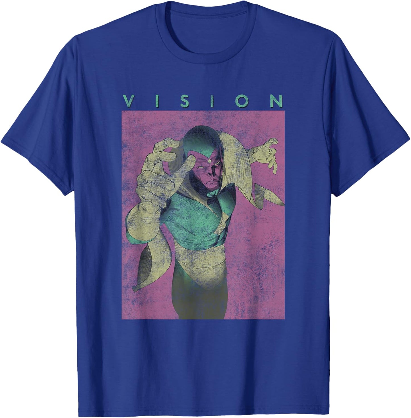 Marvel Comics Retro Classic Vision Flying Distressed Logo T-Shirt - T-Shirt | Royal