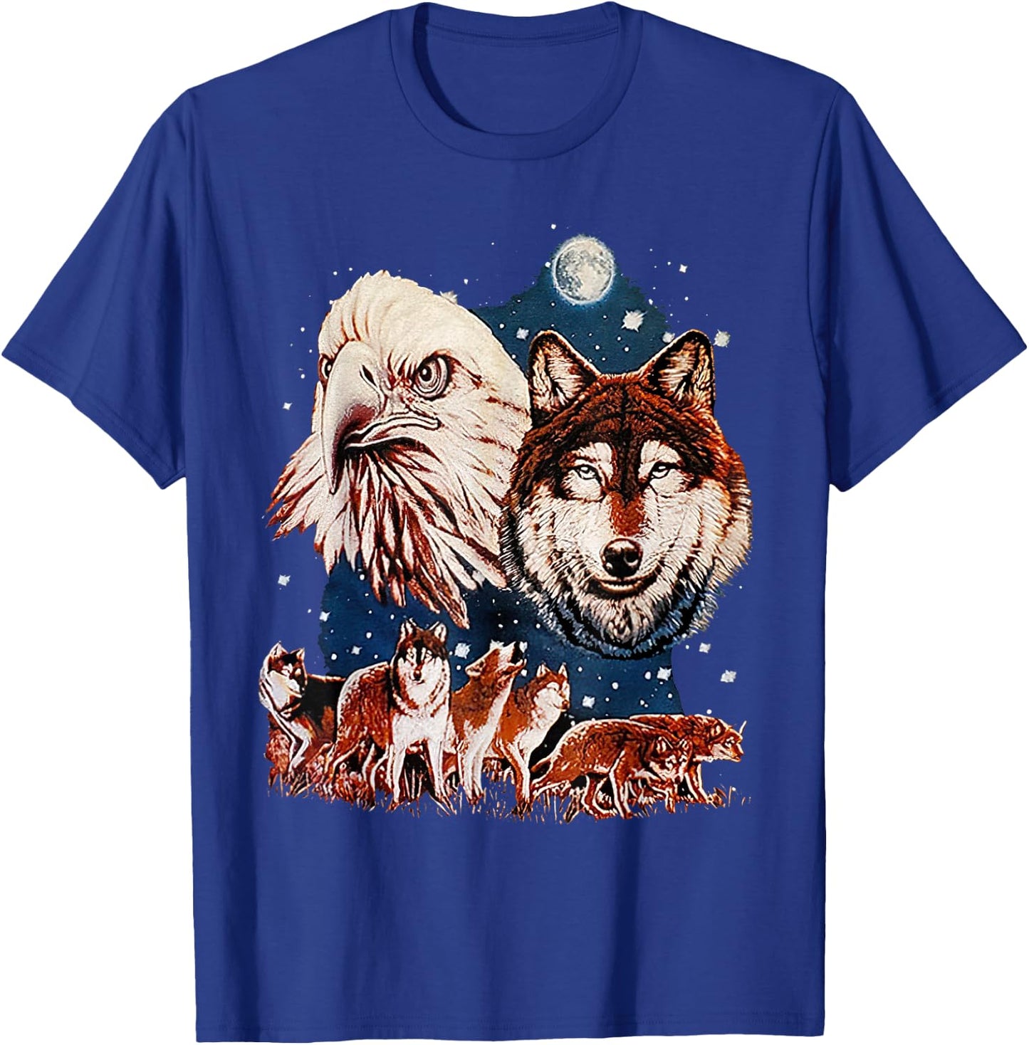 Eagle and Wolf At Moon Vintage Wolf T-Shirt - T-Shirt | Royal
