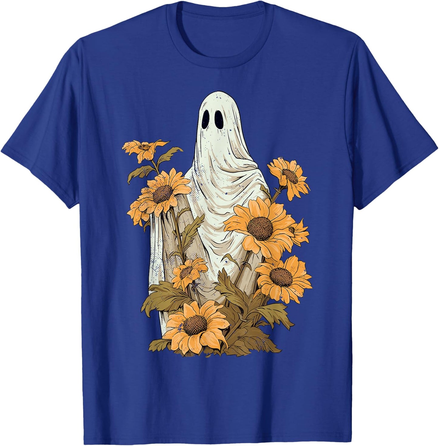 Vintage Floral Ghost Sunflowers Spooky Halloween Graphic T-Shirt - T-Shirt | Royal