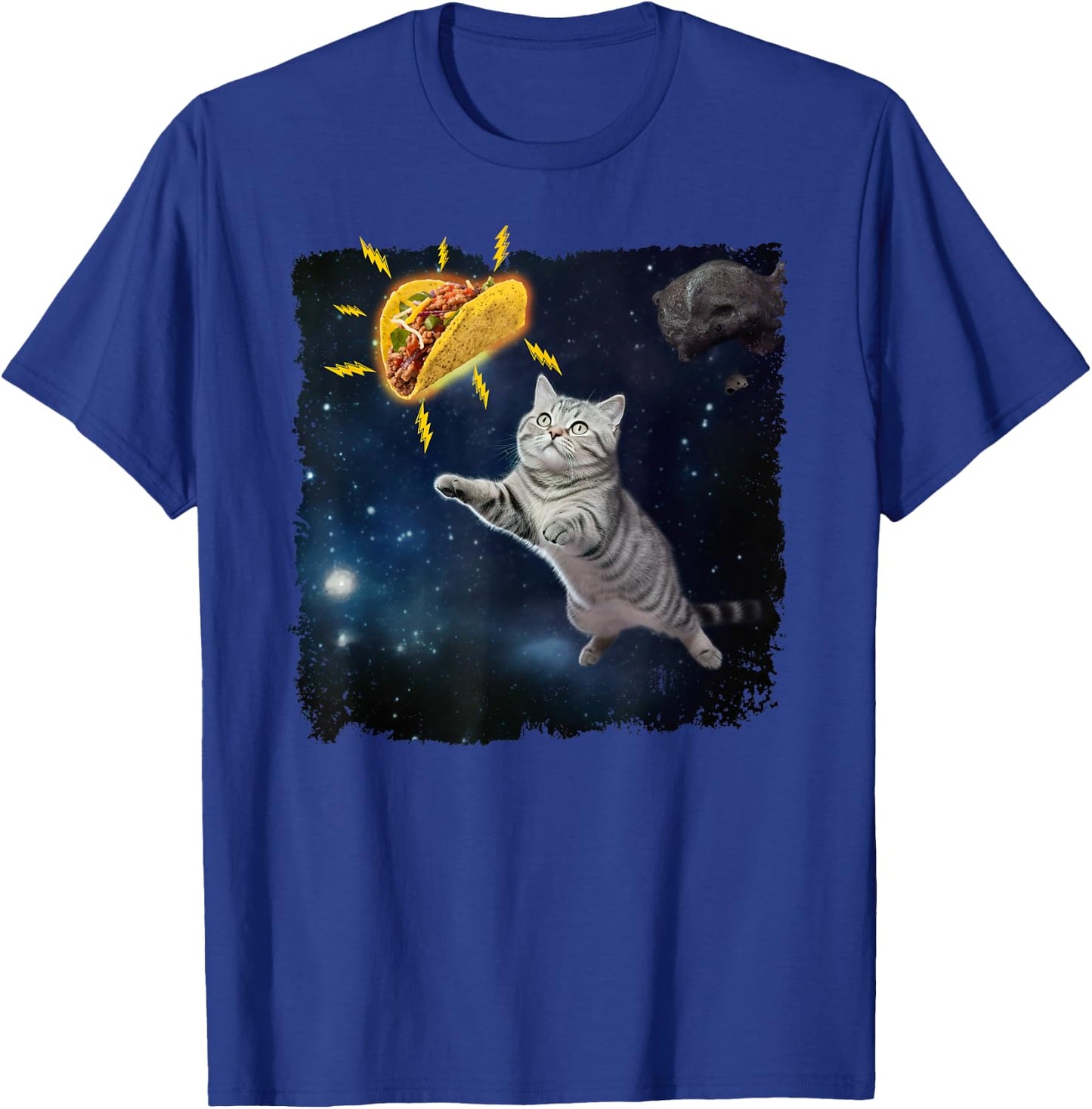 Funny Cat Astronaut and Taco in Space Mexican Food T-Shirt - T-Shirt | Royal