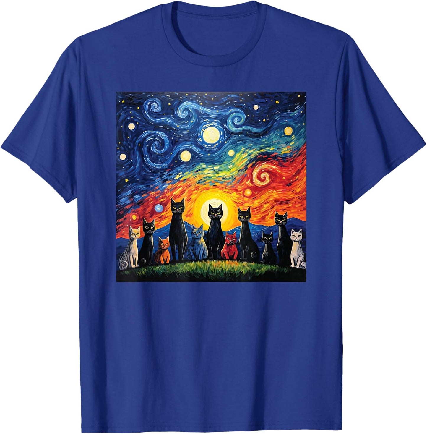 cats family Painting art Starry Night kitty kitten Van Gogh T-Shirt - T-Shirt | Royal