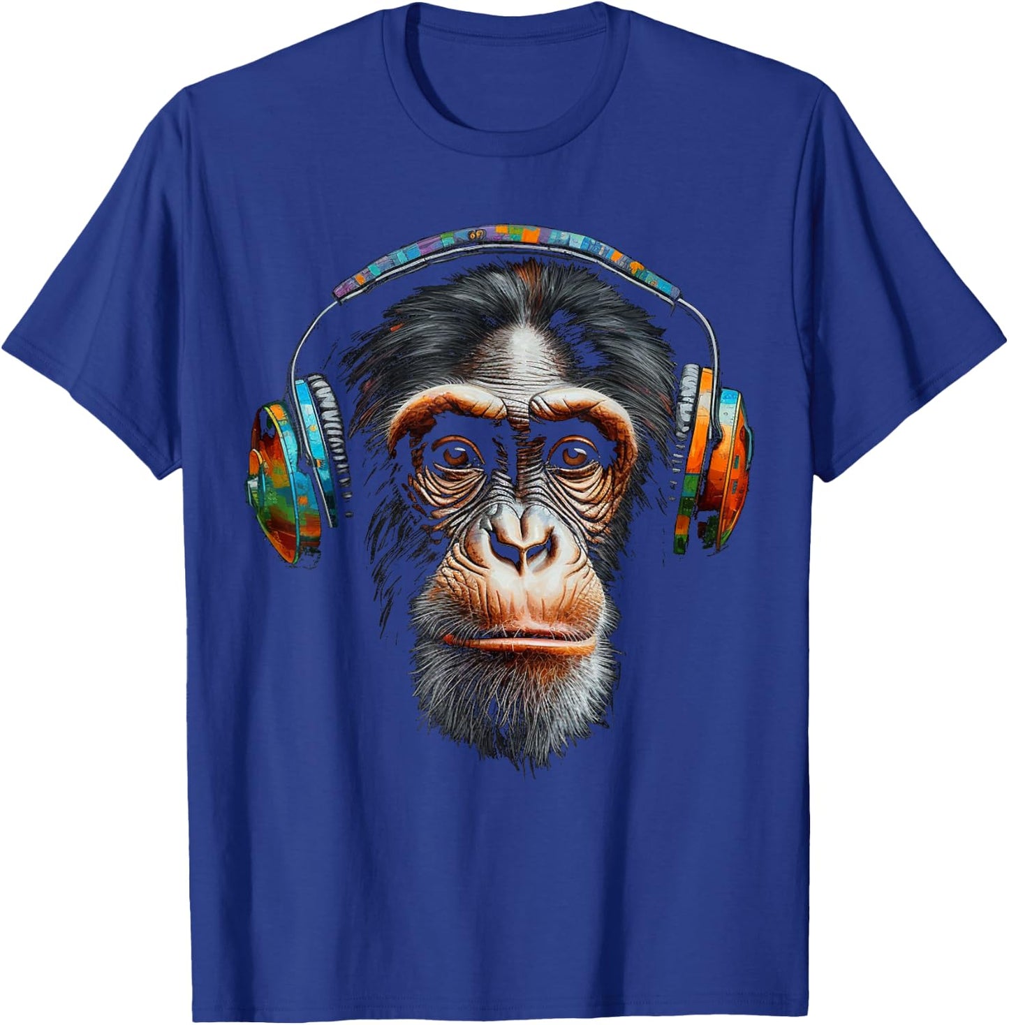Monkey Headphones Animal Music Colourful Zoo Art Monkey T-Shirt - T-Shirt | Royal