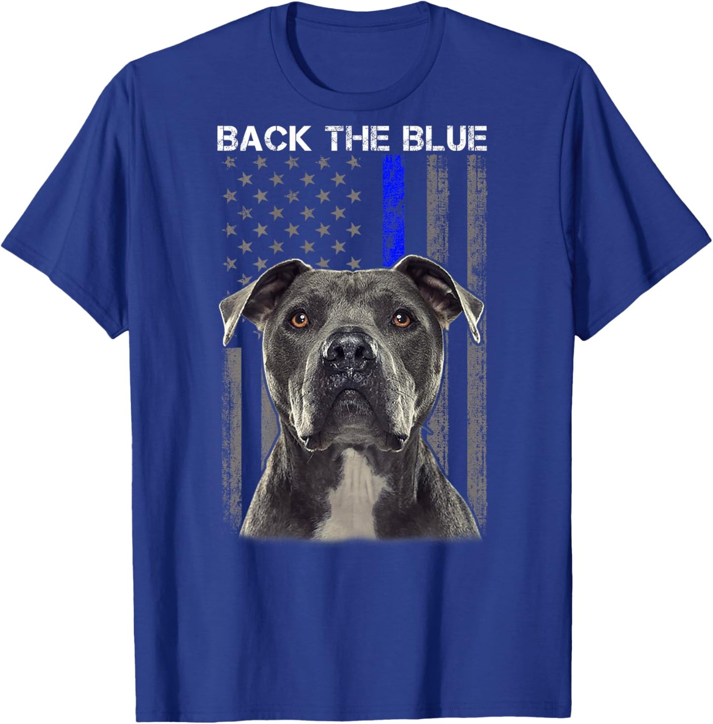 Back The Blue Thin Blue Line Flag Police Pitbull Dog Lovers Women Kids T-Shirt - T-Shirt | Royal