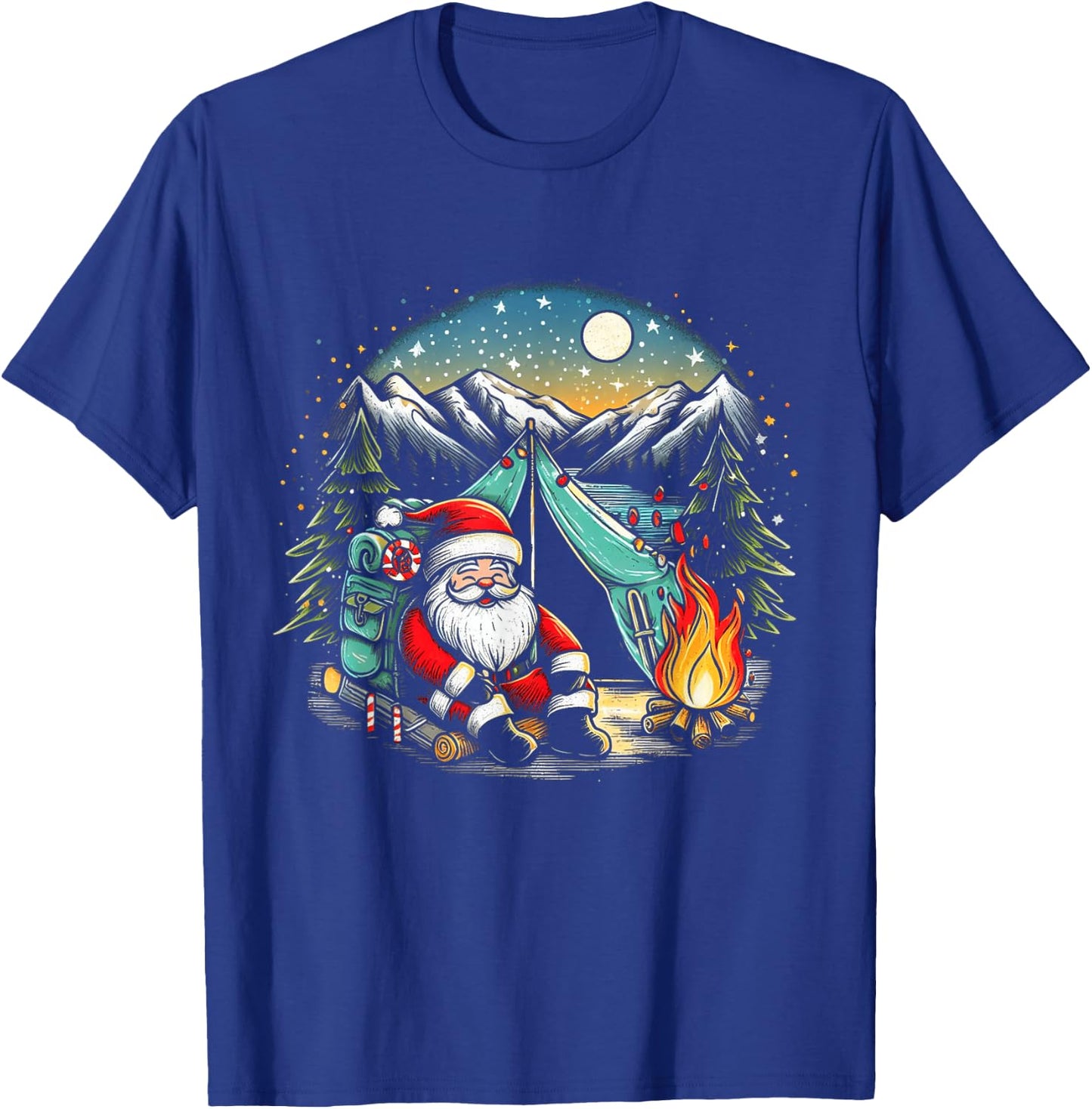 Santa Camping and Hiking Funny Matching Family Christmas T-Shirt - T-Shirt | Royal