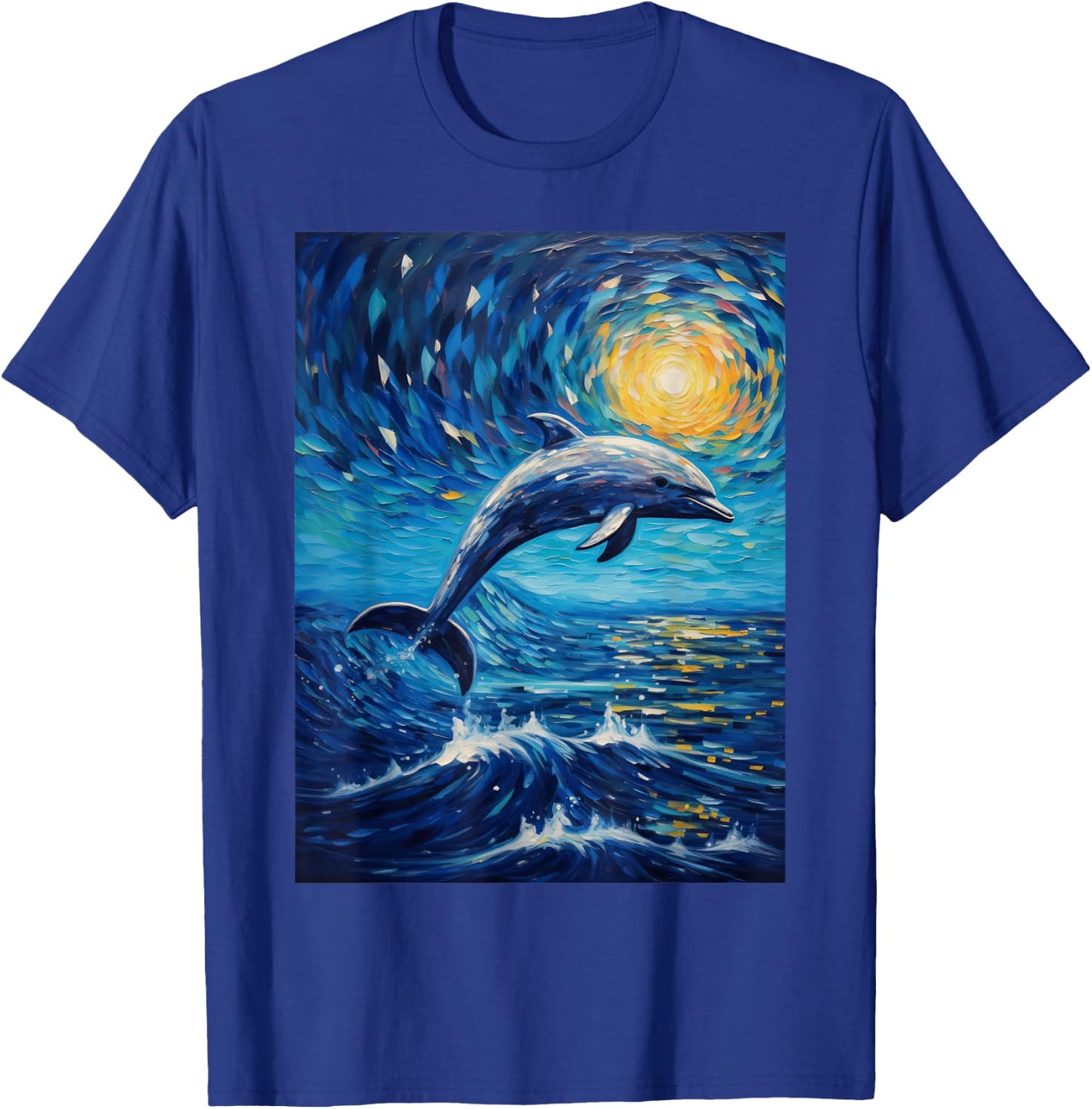 Dolphin Starry Night Van Gogh Style Graphic T-Shirt - T-Shirt | Royal