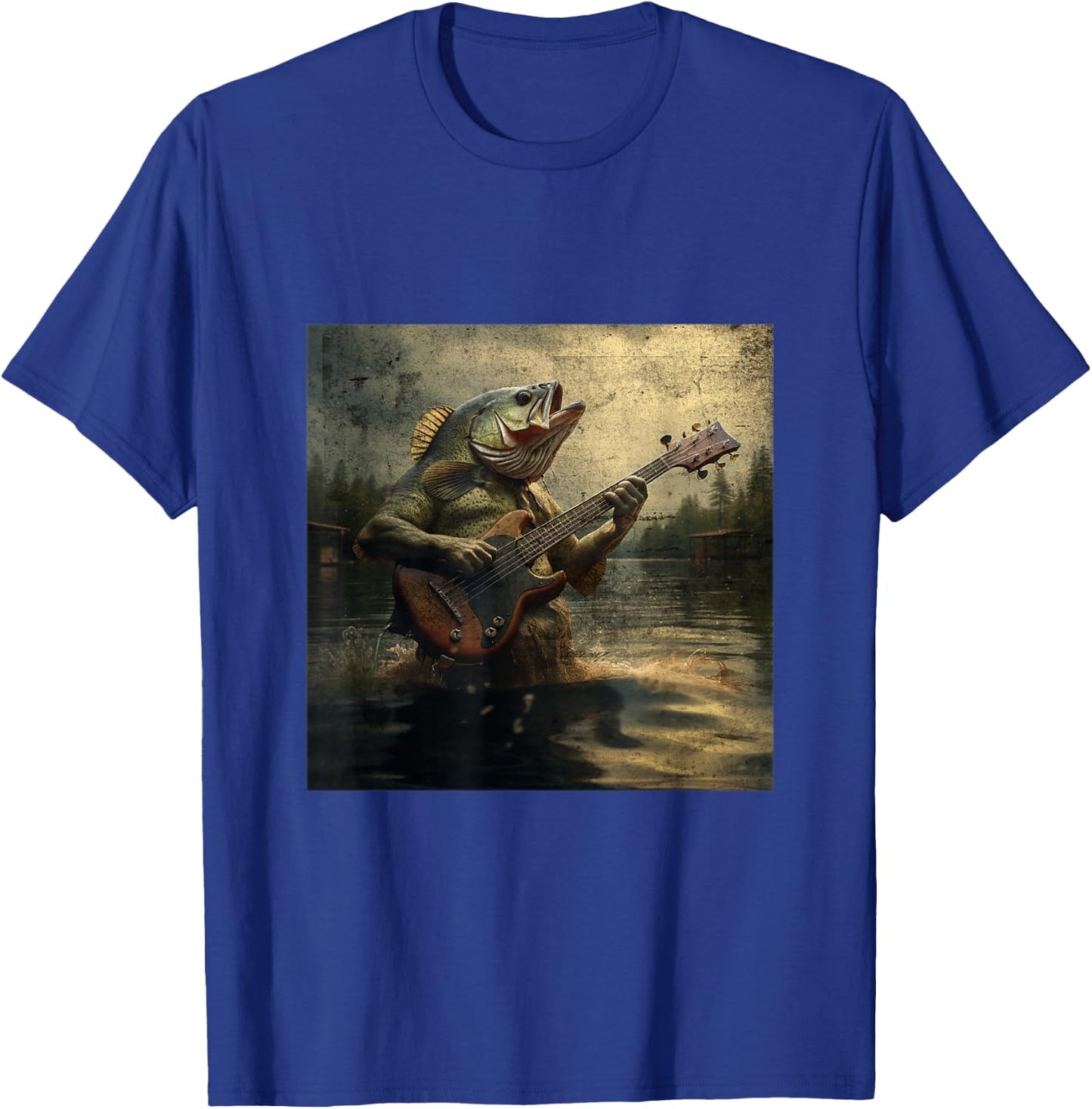 Weird Bass Fish Playing Bass Guitar Funny Cursed Meme T-Shirt - T-Shirt | Royal