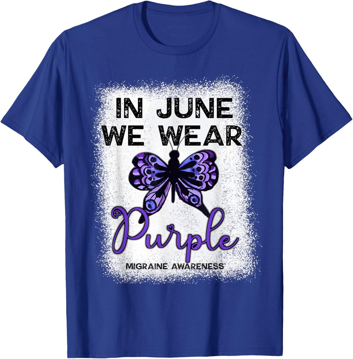 Migraine Awareness Spoonie In June We Wear Purple Butterfly T-Shirt - T-Shirt | Royal