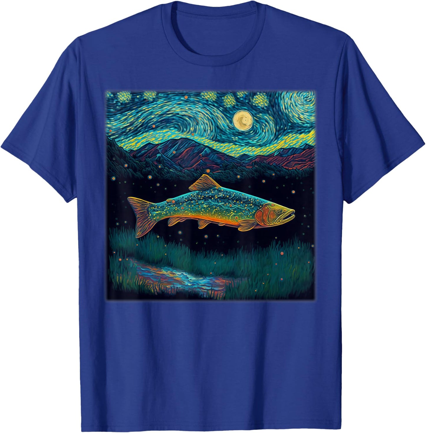 Surrealism Starry Night Brook Trout T-Shirt - T-Shirt | Royal