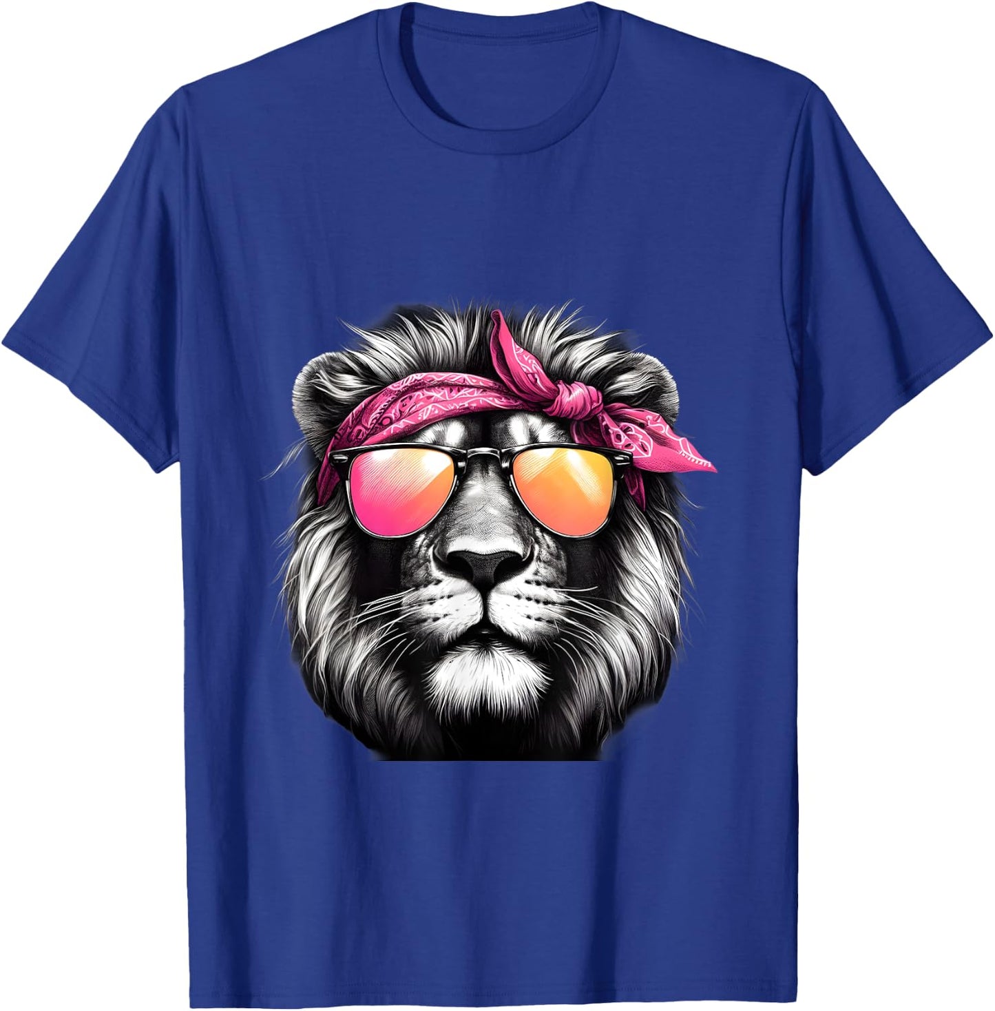 Lion Wearing A Pink Bandana Headband And Sunglasses T-Shirt - T-Shirt | Royal