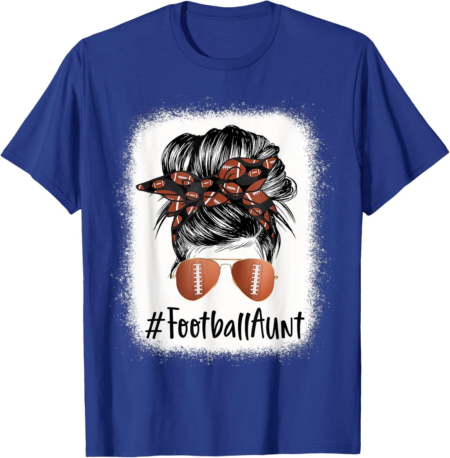 Bleached Football Aunt Life Messy Bun Mother's Day T-Shirt - T-Shirt | Royal