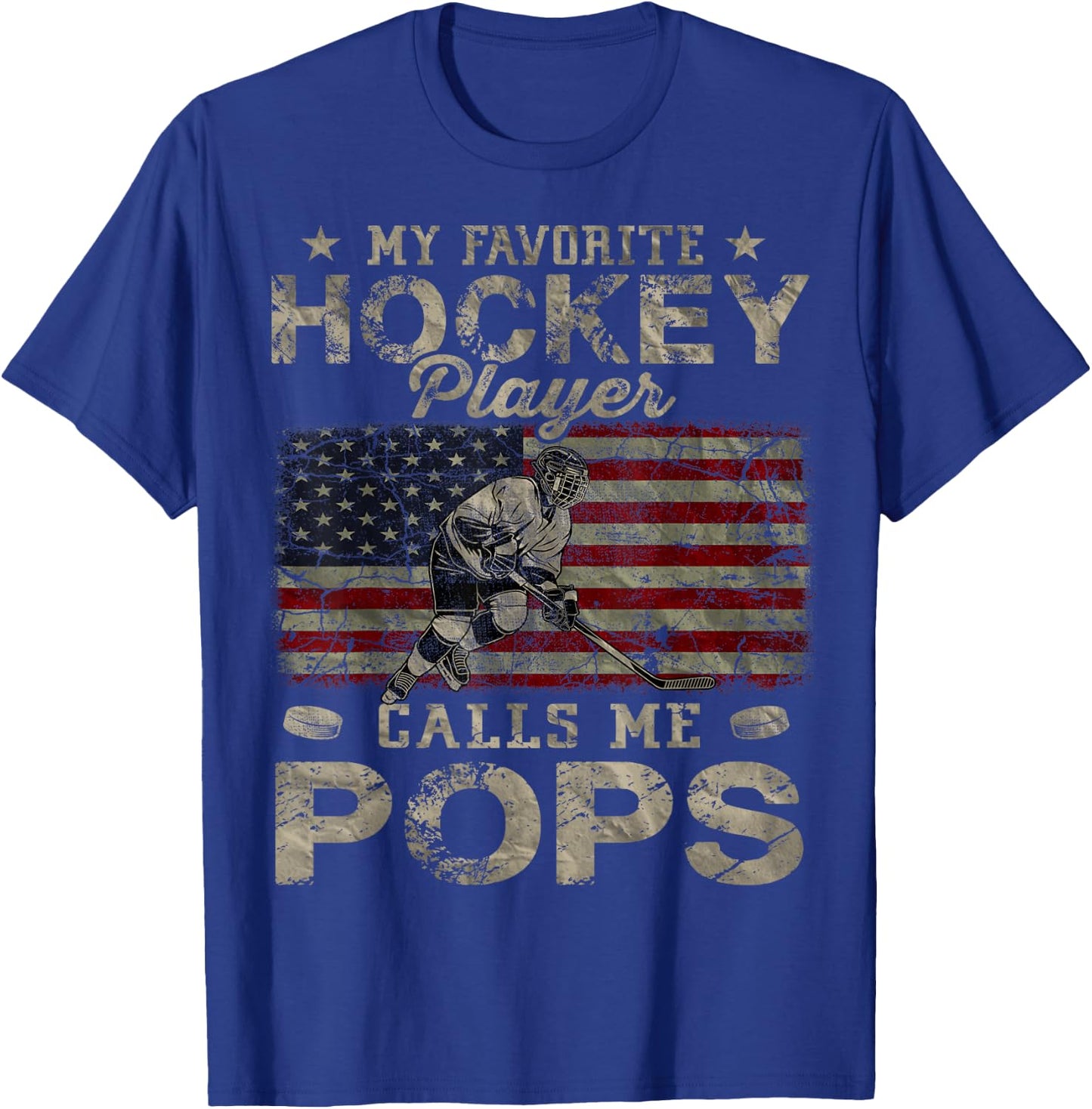 My Favorite Hockey Player Calls Me Pops Father's Day T-Shirt - T-Shirt | Royal