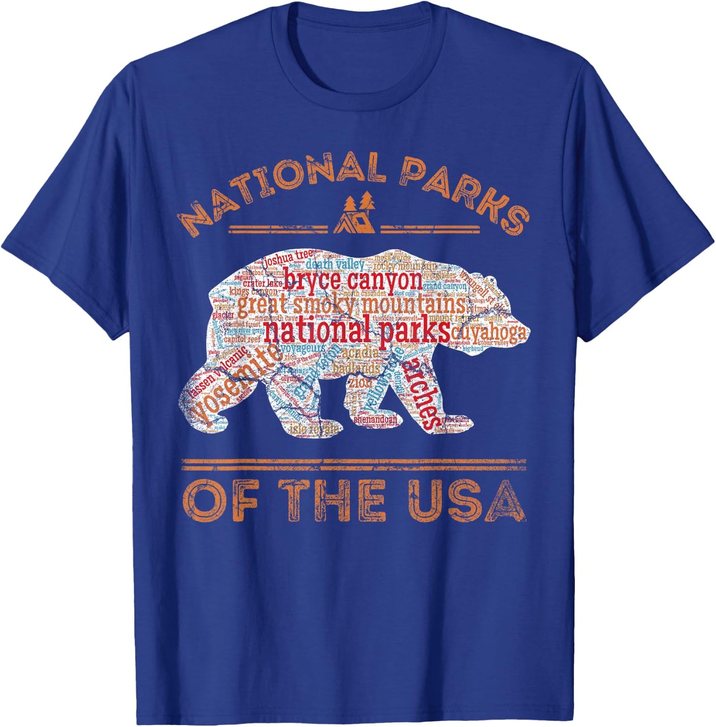 National Parks Bear Hiking Travel Camping Outdoors Retro USA T-Shirt - T-Shirt | Royal