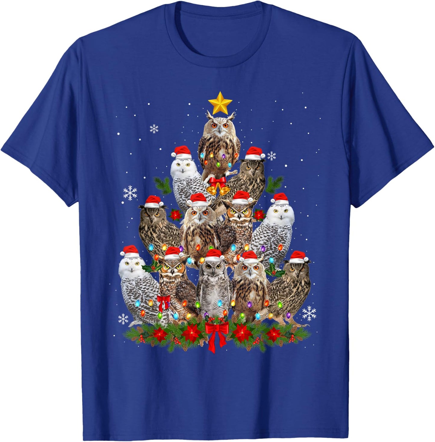 Owl Christmas Tree Owl Xmas Lights Cute Christmas Matching T-Shirt - T-Shirt | Royal