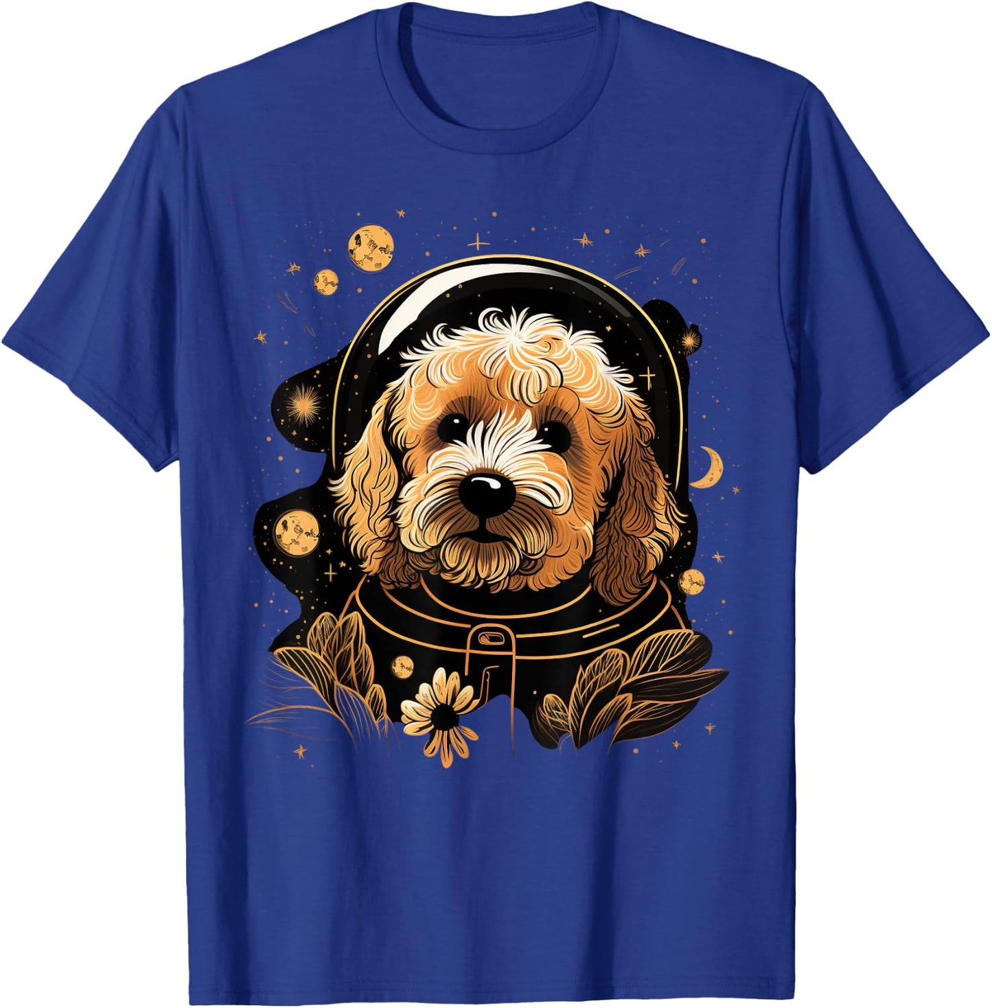 Outer Space Goldendoodle on Galaxy Astronaut Golden Doodle T-Shirt - T-Shirt | Royal