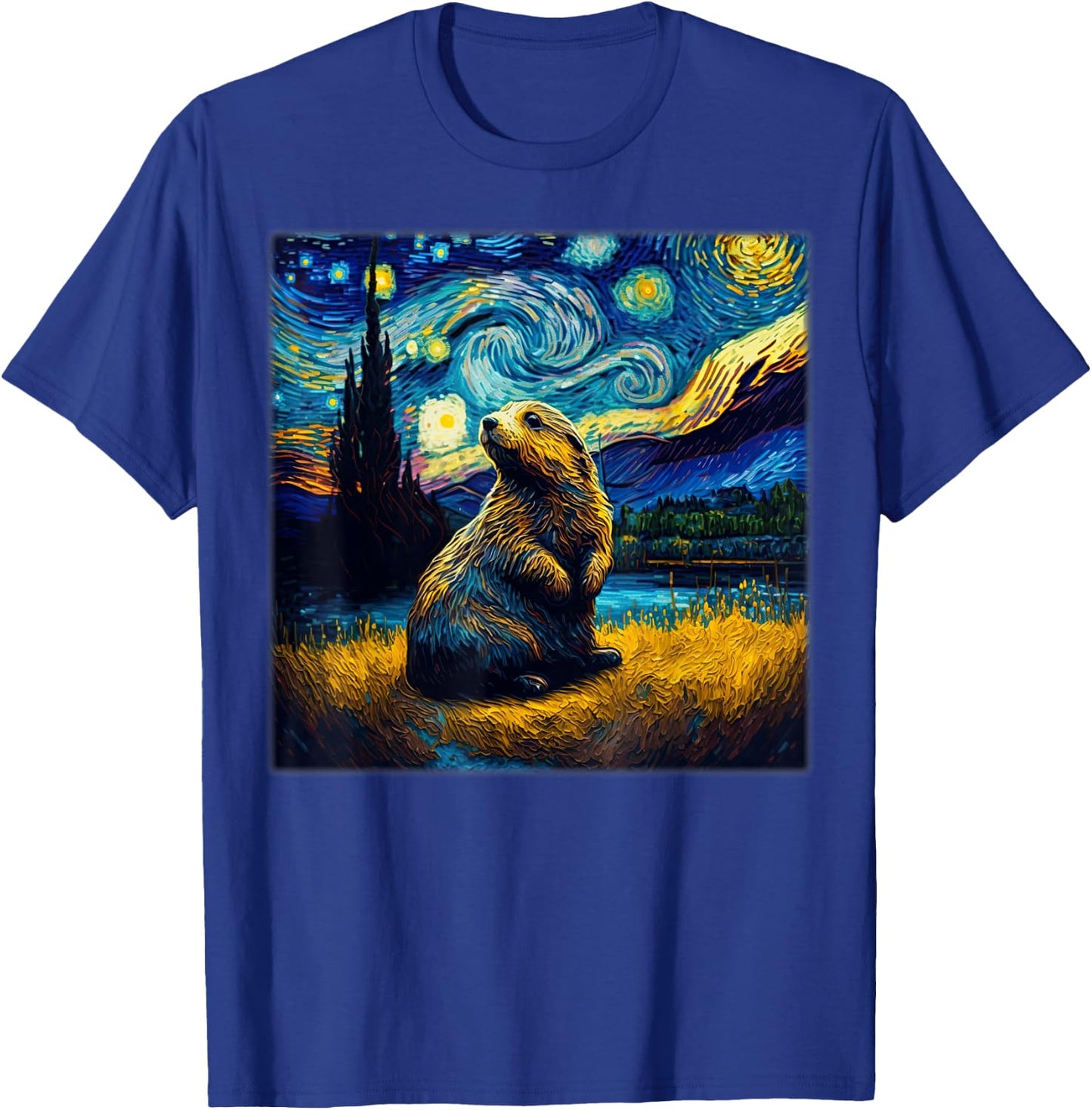 Surrealism Starry Night Marmot T-Shirt - T-Shirt | Royal