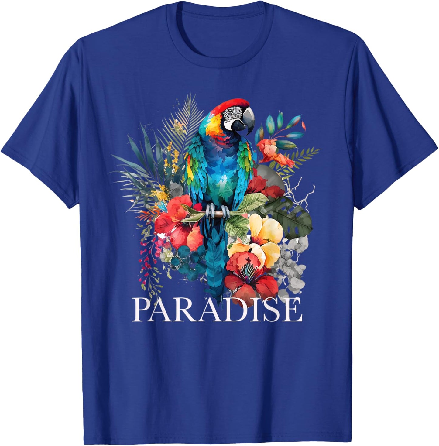 Paradise Parrot Tropical Bird Vacation Beach Flower Hawaiian Women Kids T-Shirt - T-Shirt | Royal