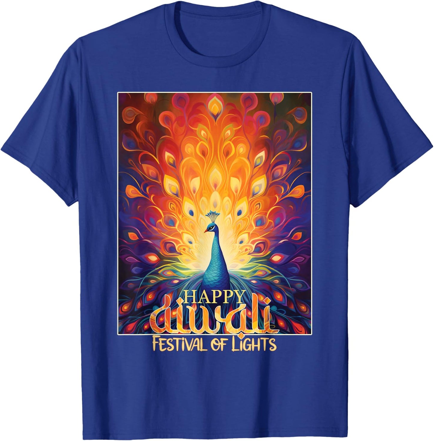 Happy Diwali Festival of Lights Vibrant Peacock Deepavali T-Shirt - T-Shirt | Royal