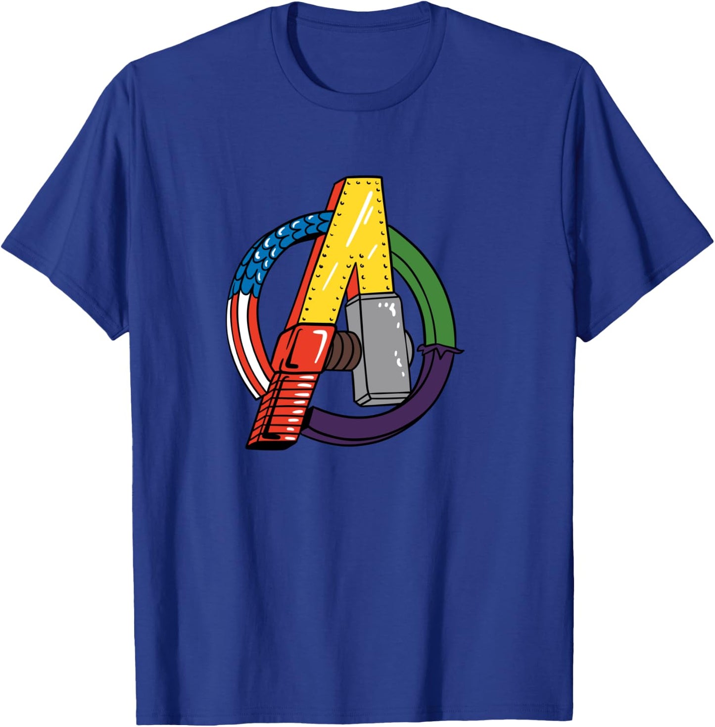 Amazon Essentials Marvel Avengers Multi Hero Logo Collage T-Shirt - T-Shirt | Royal