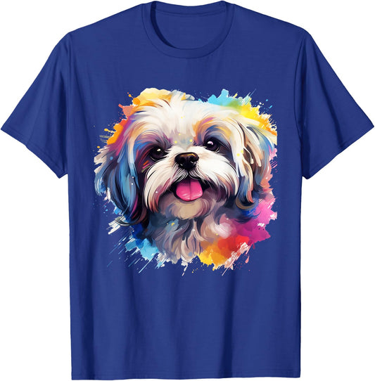 Shih-Tzu Portrait | Portrait Colour Artwork T-Shirt - T-Shirt | Royal