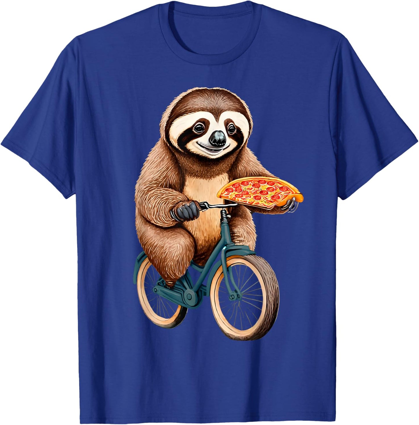 Sloth Riding a Bicycle Eating Pizza - I love sloth and Pizza T-Shirt - T-Shirt | Royal